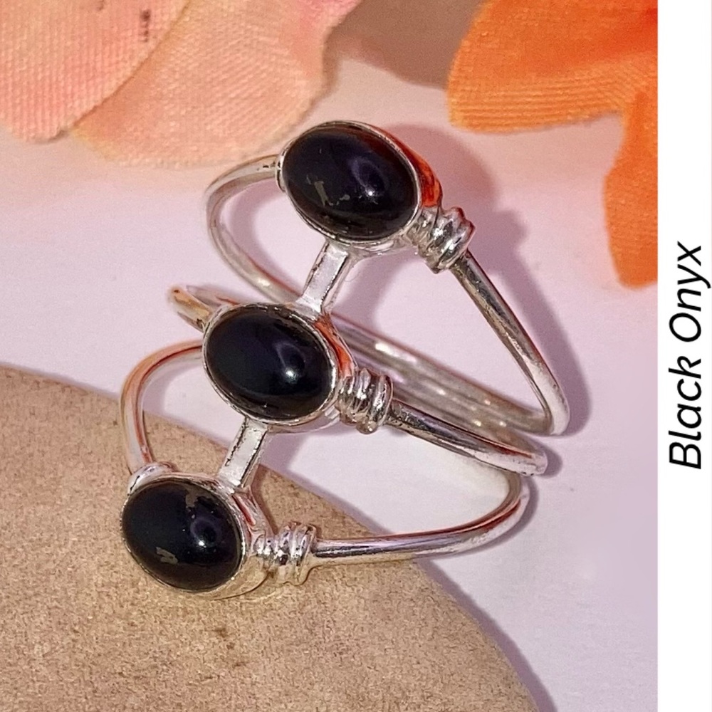 Black Onyx Gemstone Handmade Split Band Ring Size 11